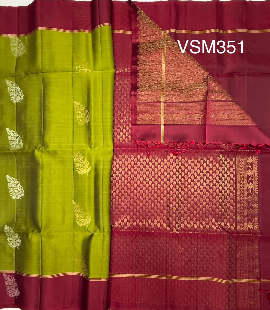 VSM351 - leaf green color body , purple color pallu , blouse&nbsp;