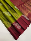 VSM351 - leaf green color body , purple color pallu , blouse&nbsp;