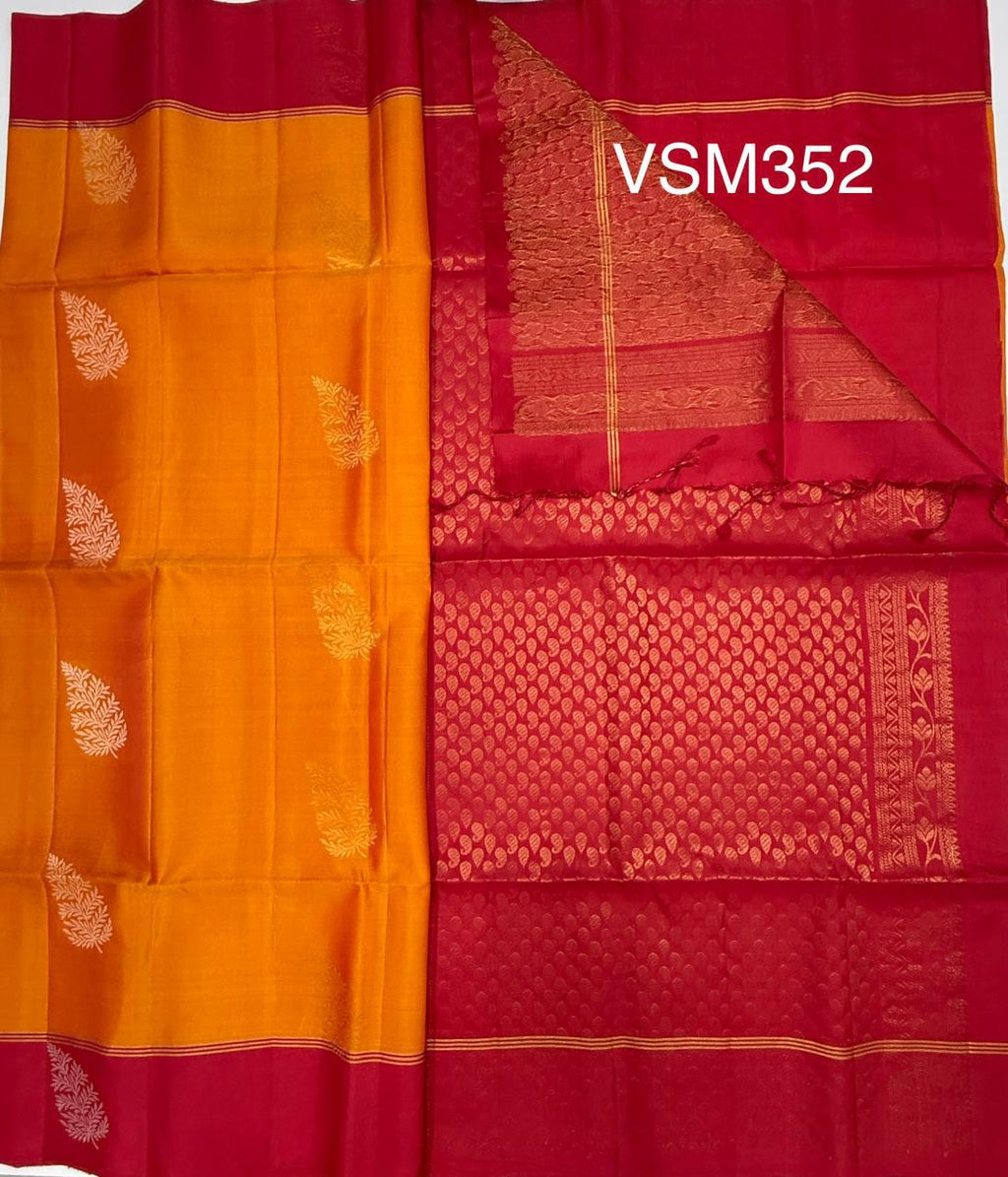 VSM352 - mango yellow color body , red with pink color pallu , blouse&nbsp;