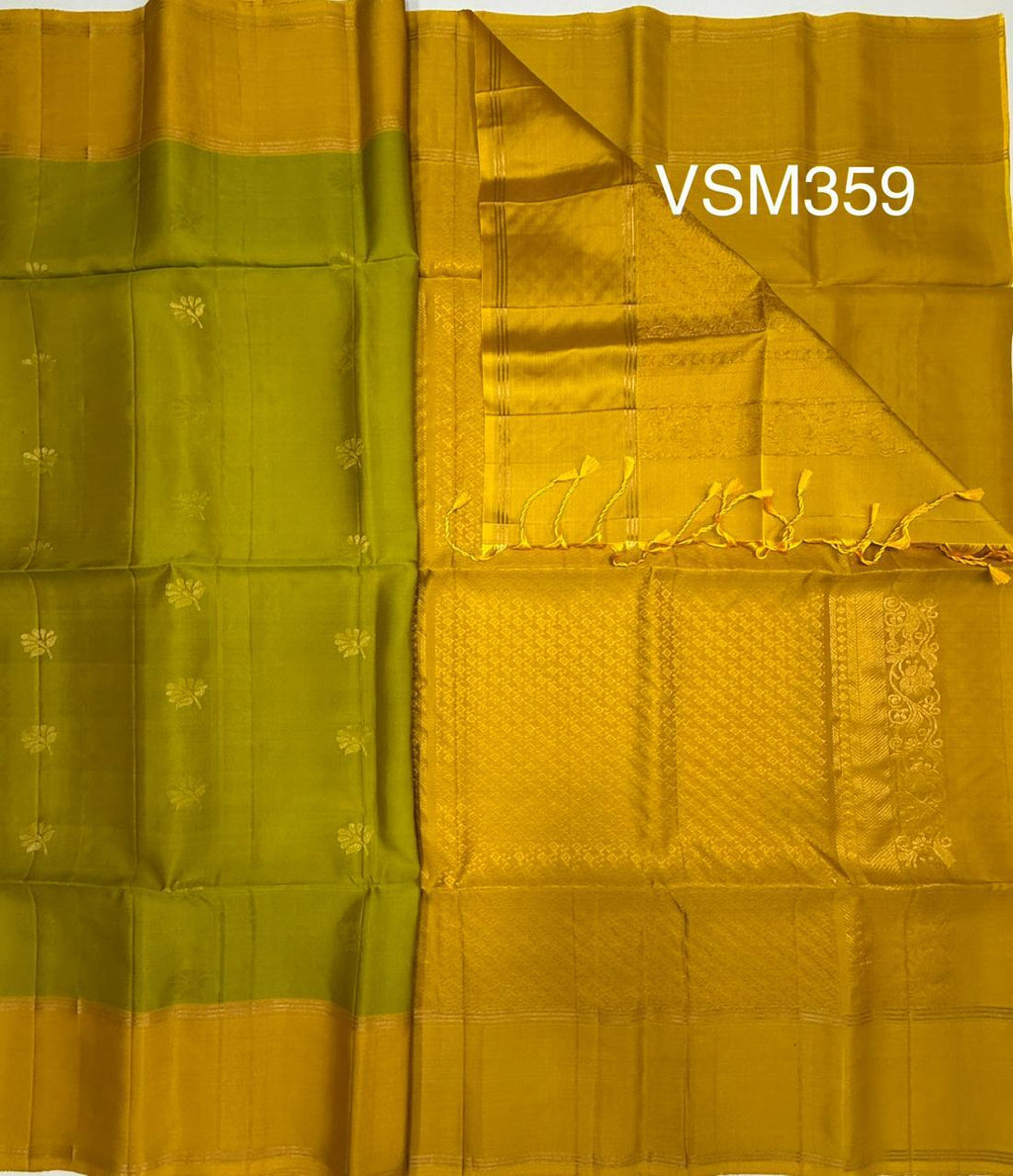 VSM359 - leaf green color body , yellow color pallu , blouse&nbsp;
