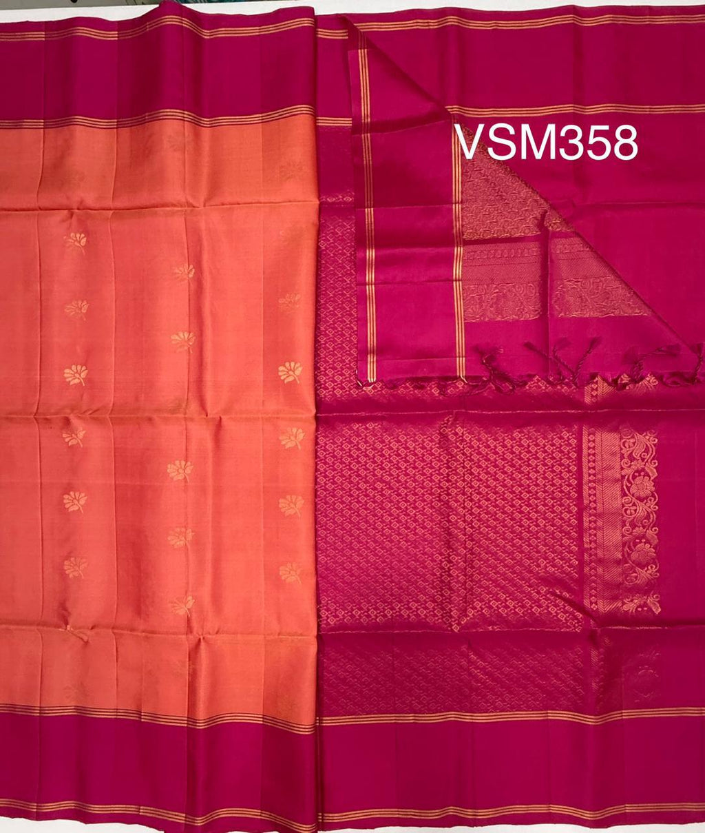VSM358 - peach color body , rani pink color pallu , blouse&nbsp;