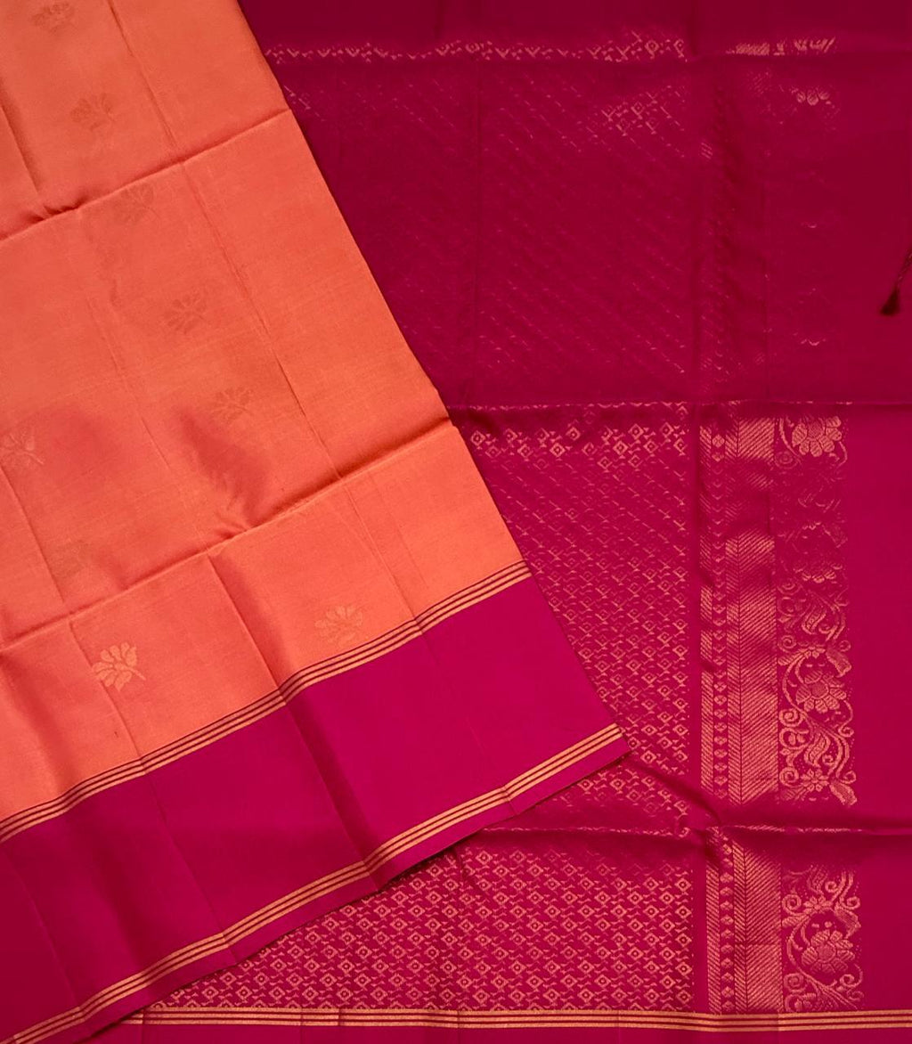 VSM358 - peach color body , rani pink color pallu , blouse&nbsp;