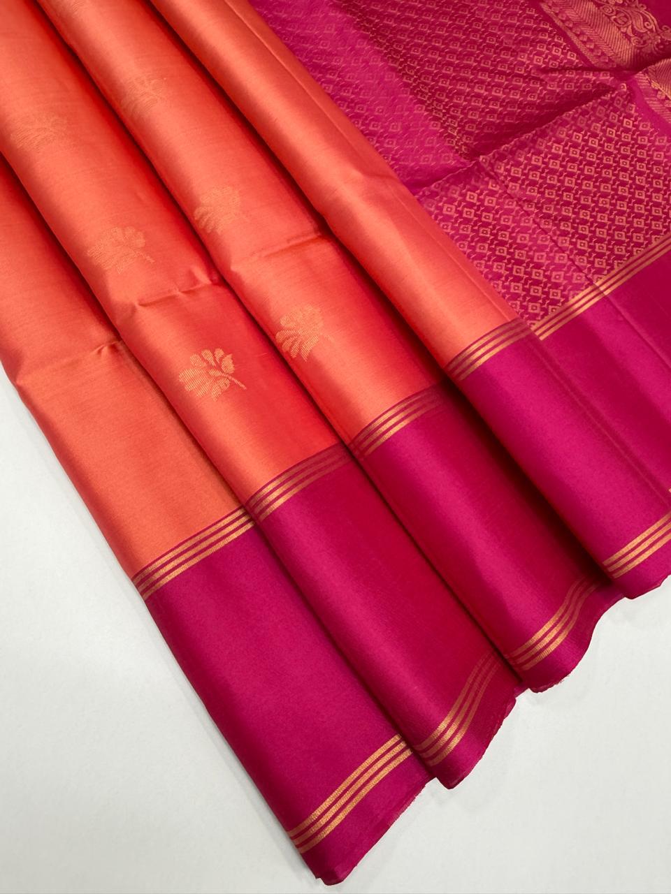 VSM358 - peach color body , rani pink color pallu , blouse&nbsp;