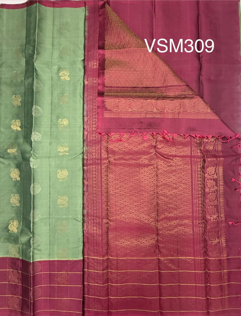 VSM309 - pastel green color body , dusky pink color pallu , blouse&nbsp;