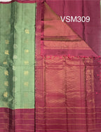 VSM309 - pastel green color body , dusky pink color pallu , blouse&nbsp;