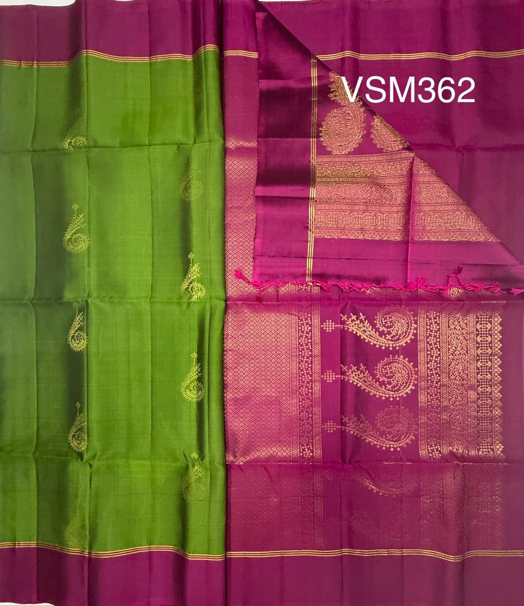 VSM362 - leaf green color body &amp;purple color pallu , blouse&nbsp;