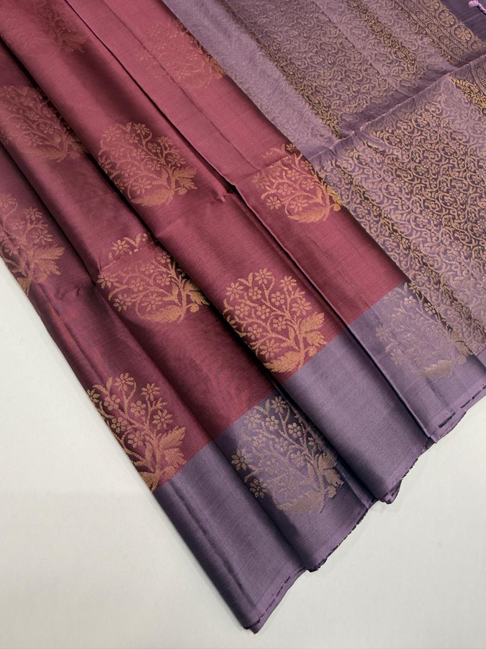 VSM367 - dusky pink color body , lavender color pallu , blouse&nbsp;
