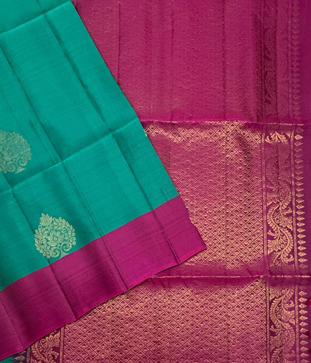 VSM369 - peacock green color body &amp;, purple color pallu , blouse&nbsp;