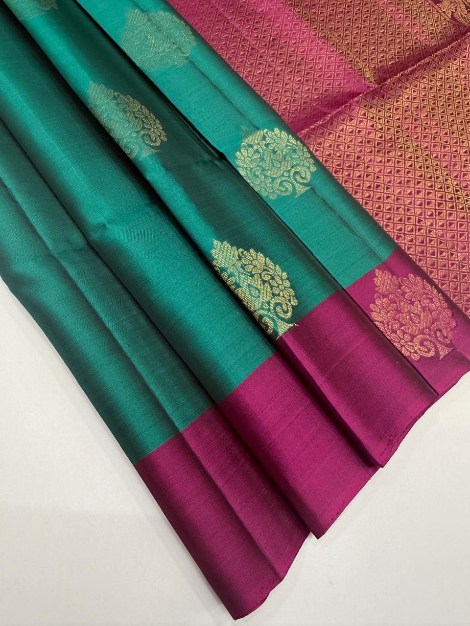 VSM369 - peacock green color body &amp;, purple color pallu , blouse&nbsp;