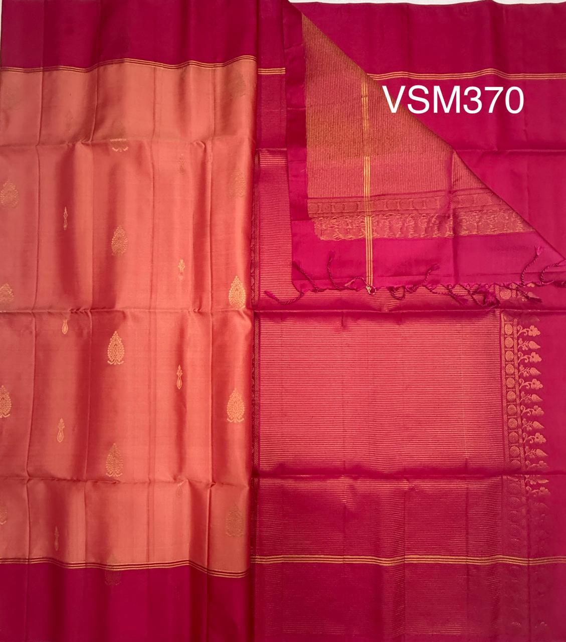 VSM370 - peach color body ,&nbsp; rani pink color pallu , blouse&nbsp;