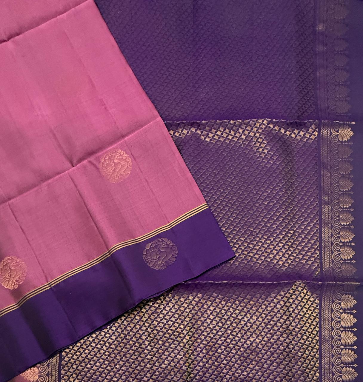 VSM364 - dusky pink color body&nbsp; violet color pallu , blouse&nbsp;