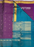 VST269 -  purple color body , blue color pallu , blouse - Pure silk saree