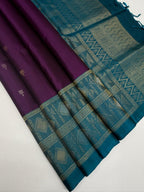VST269 -  purple color body , blue color pallu , blouse - Pure silk saree