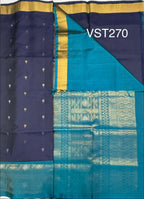 VST270 - navy blue color body , blue color pallu , blouse - Pure silk saree