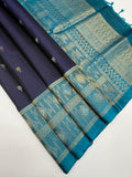 VST270 - navy blue color body , blue color pallu , blouse - Pure silk saree
