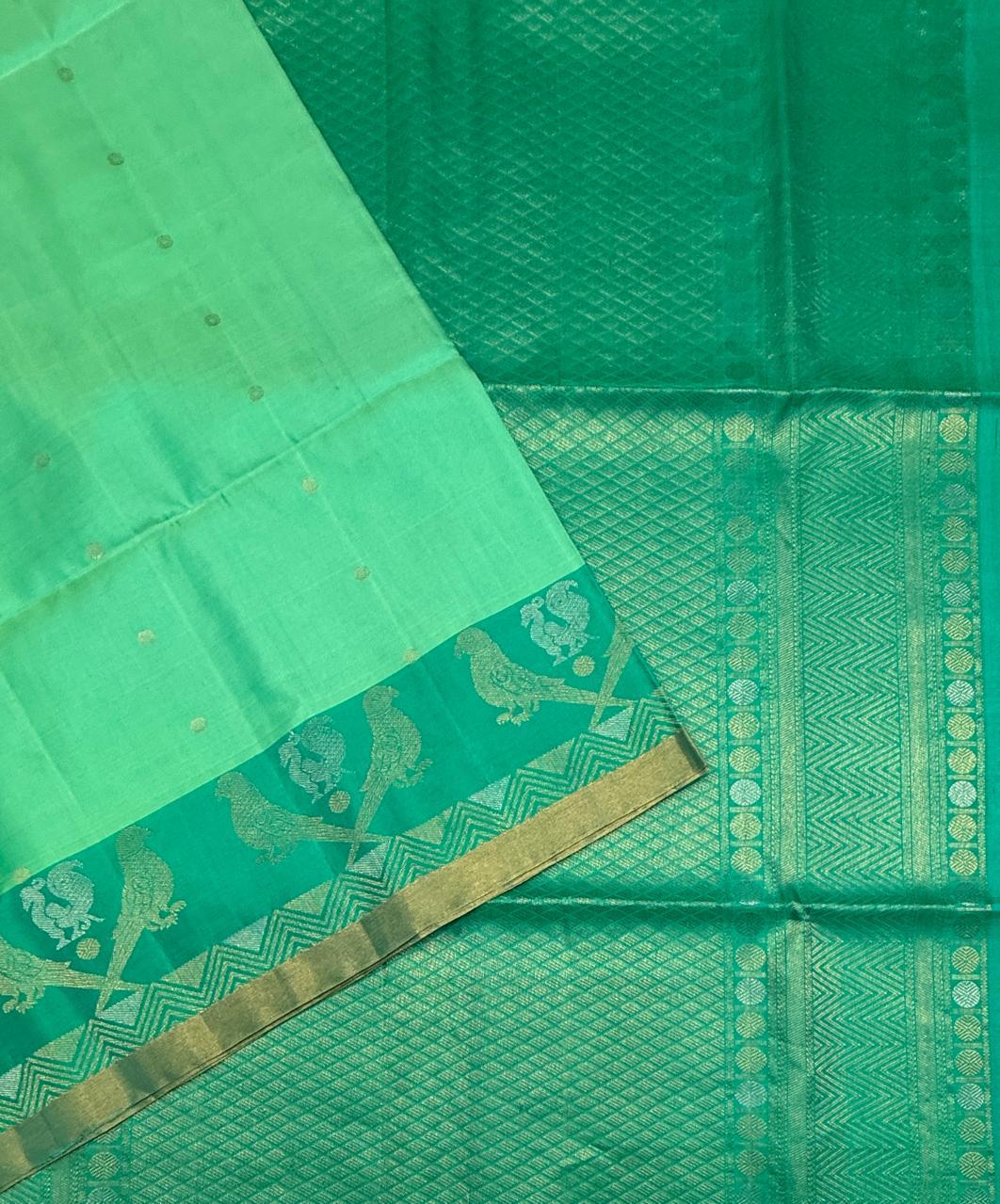 VST271 - bluish green color body ,pallu , blouse - Pure silk saree