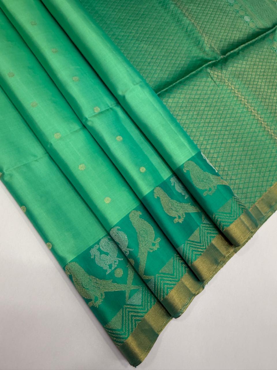 VST271 - bluish green color body ,pallu , blouse - Pure silk saree