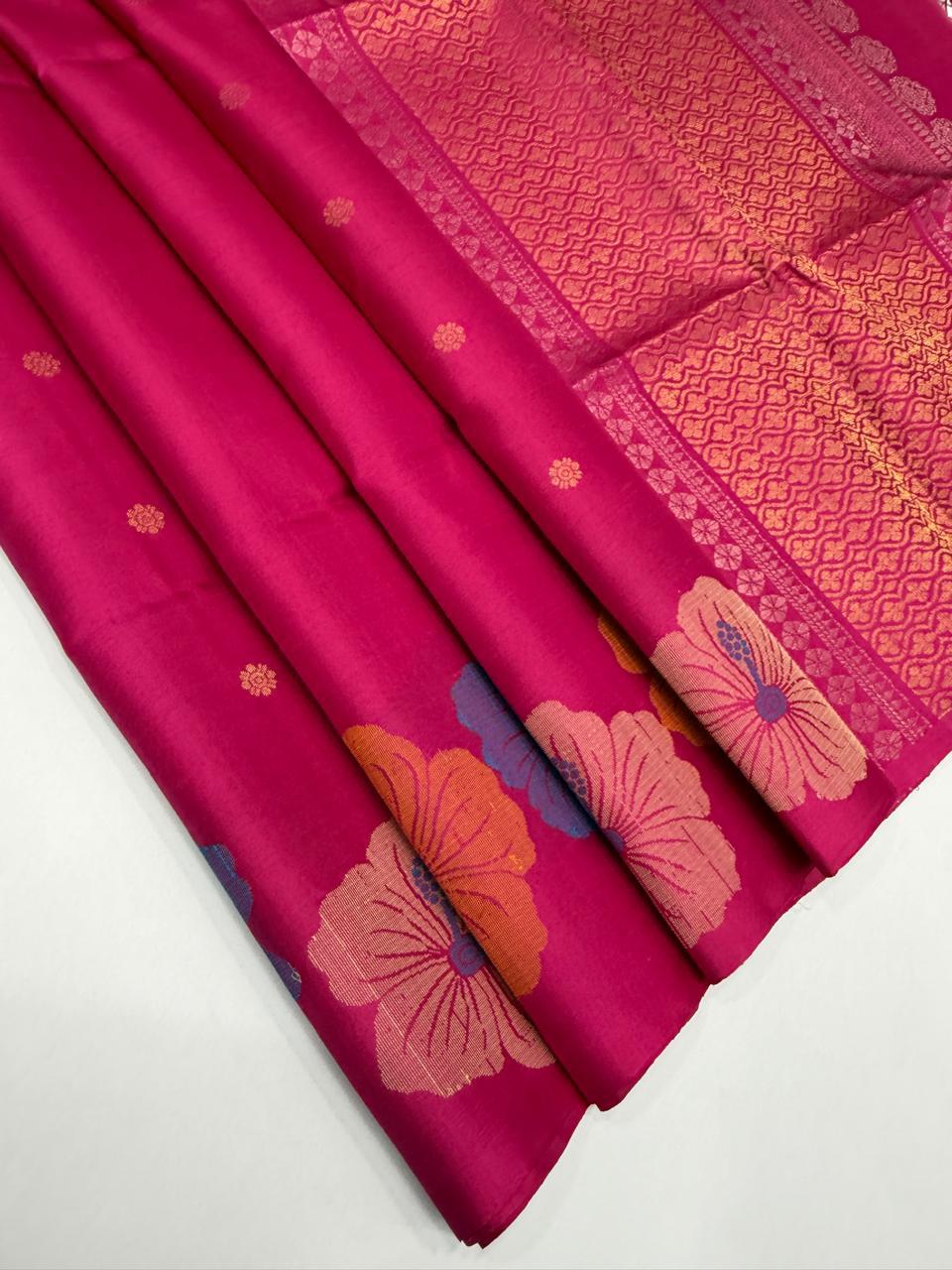 VST272 - magenta color body , pallu , blouse - Pure silk saree