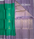 VSCB615 - green color body , lavender color pallu , blouse - Pure silk saree