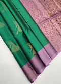VSCB615 - green color body , lavender color pallu , blouse - Pure silk saree