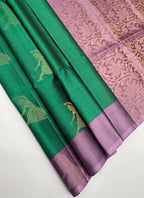 VSCB615 - green color body , lavender color pallu , blouse - Pure silk saree