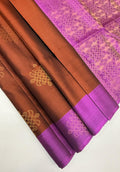 VSCB616 - rust orange color body , violet color pallu , blouse - Pure silk saree