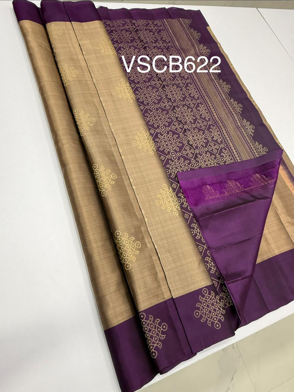 VSCB622 - sandal with black color body , dark purple color pallu , blouse - Pure silk saree
