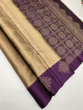 VSCB622 - sandal with black color body , dark purple color pallu , blouse - Pure silk saree