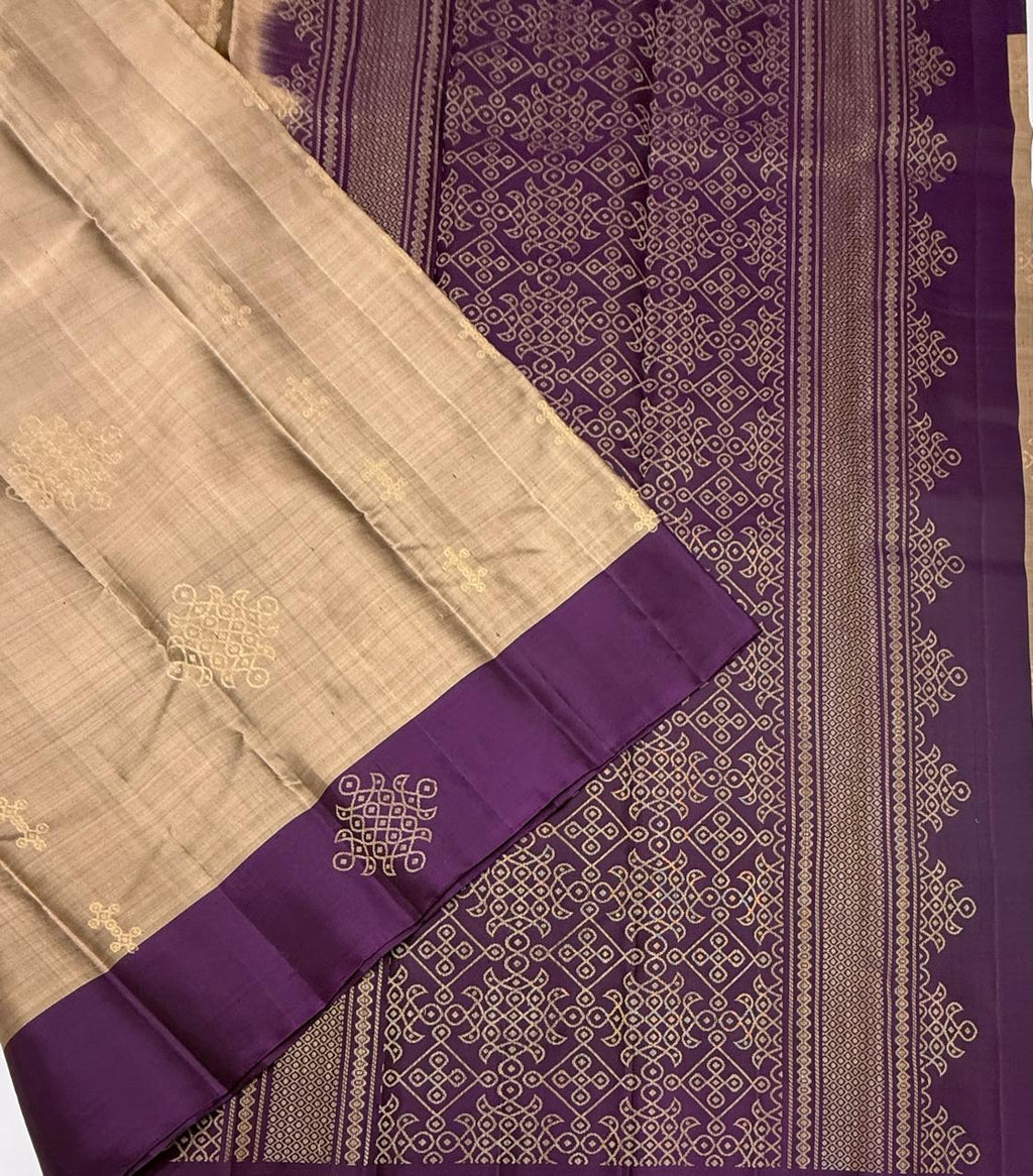 VSCB622 - sandal with black color body , dark purple color pallu , blouse - Pure silk saree