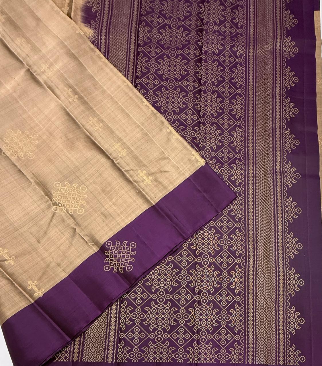 VSCB622 - sandal with black color body , dark purple color pallu , blouse - Pure silk saree