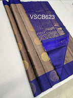 VSCB623 - onion pink color body , ink blue color pallu , blouse - Pure silk saree