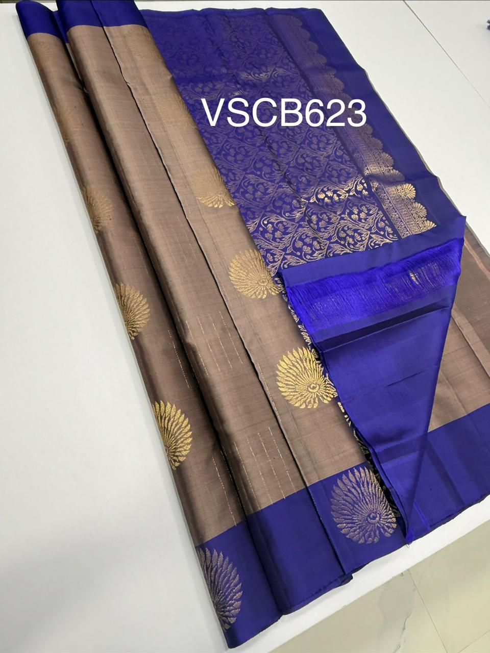 VSCB623 - onion pink color body , ink blue color pallu , blouse - Pure silk saree