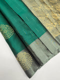 VSCB627 - peacock green color body , pastel blue color pallu , blouse - Pure silk saree