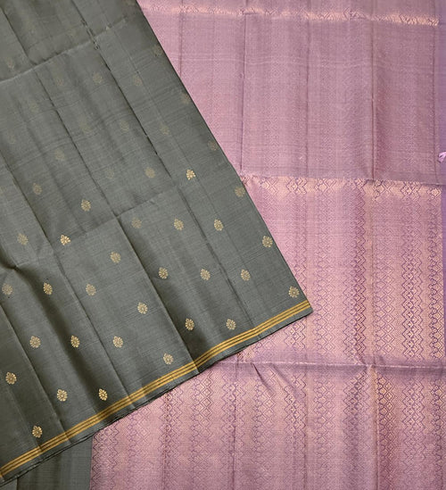 VSBL406 - dark grey color body , lavender color pallu , blouse - Pure silk saree