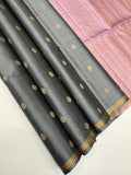 VSBL406 - dark grey color body , lavender color pallu , blouse - Pure silk saree