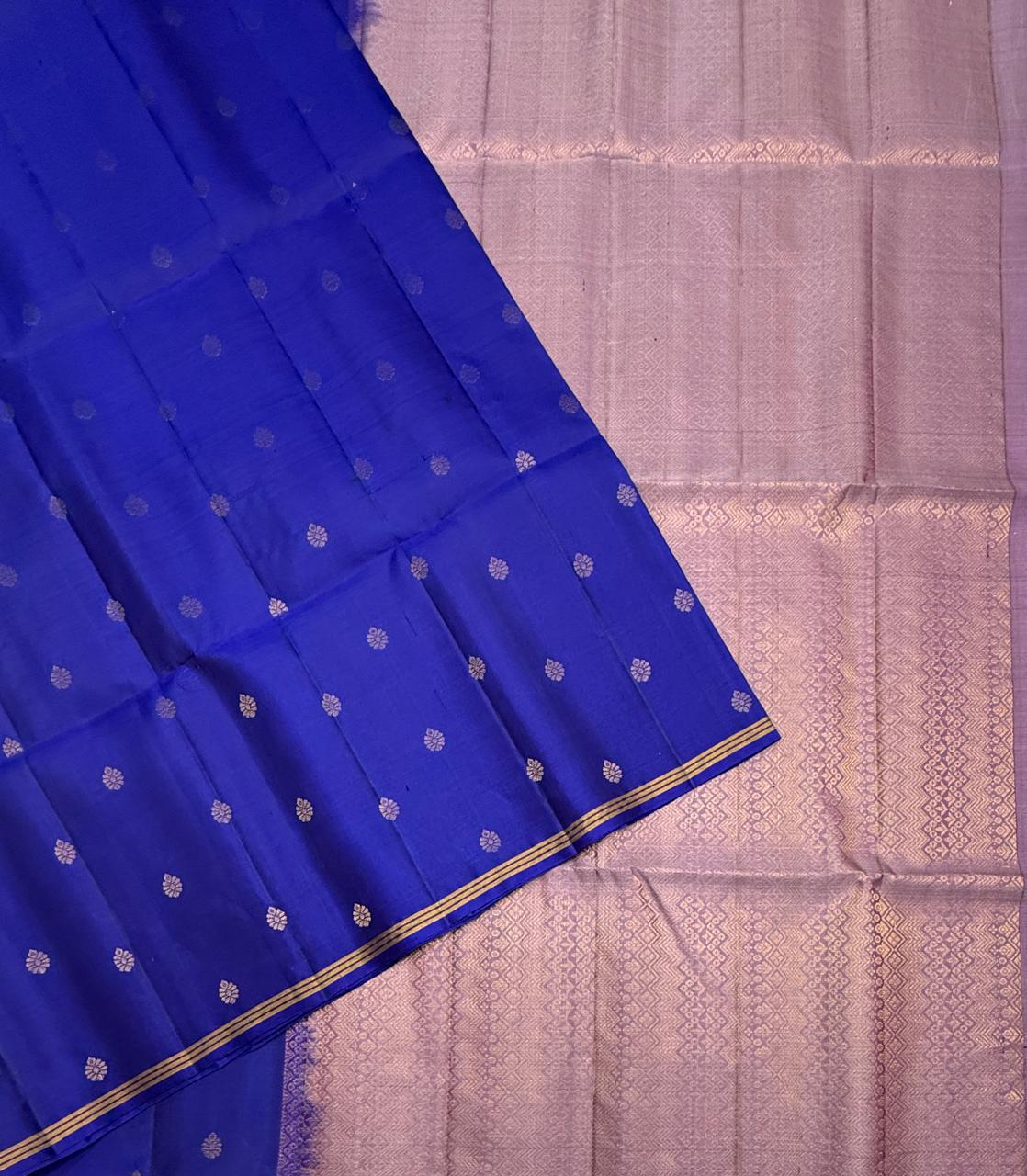 VSBL407 - royal blue color body , lavender color pallu , blouse - Pure silk saree