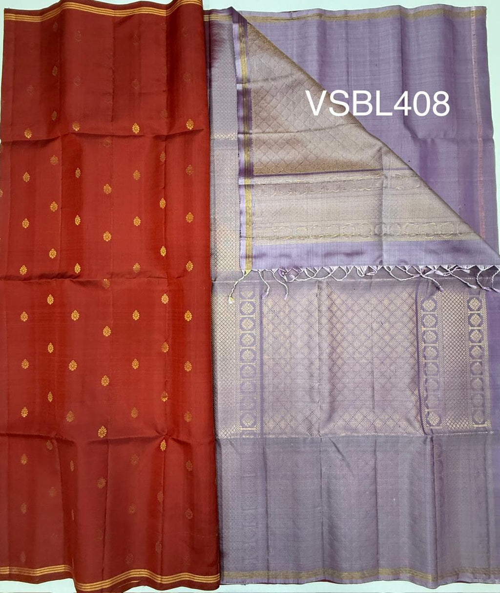 VSBL408 - maroon color body , lavender color pallu , blouse - Pure silk saree