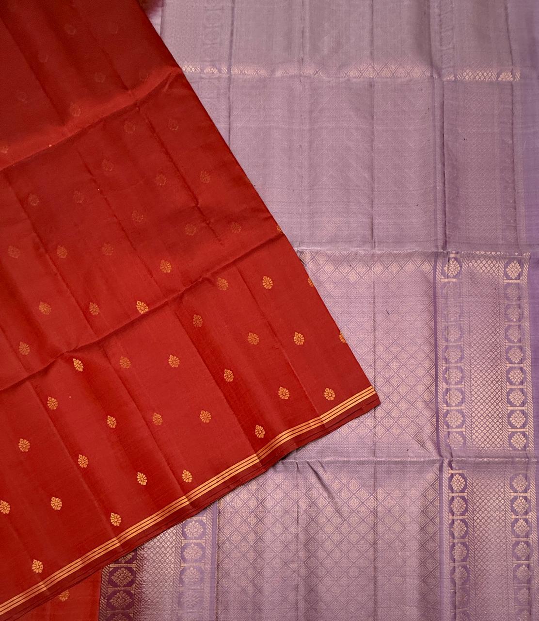 VSBL408 - maroon color body , lavender color pallu , blouse - Pure silk saree