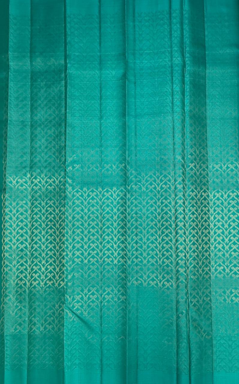 VSBL409 - rust orange color body , sea blue color pallu , blouse - Pure silk saree