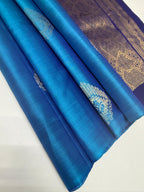 VSBL410- blue color body , navy blue color pallu , blouse - Pure silk saree