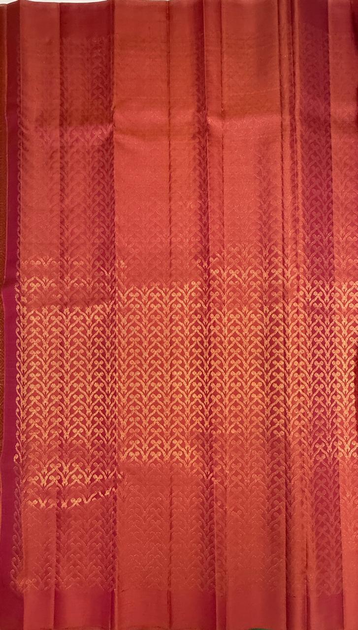 VSBL411 - peacock green color body , dual pink color pallu , blouse - Pure silk saree