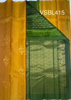 VSBL415 - mustard color body , green color pallu , blouse - Pure silk saree