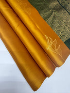 VSBL415 - mustard color body , green color pallu , blouse - Pure silk saree