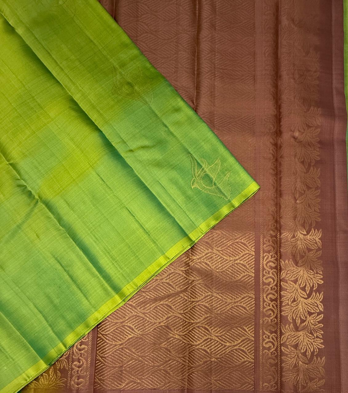 VSBL416 - dual green color body , onion pink color pallu , blouse - Pure silk saree