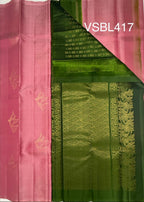 VSBL417 - pink color body , green color pallu , blouse - Pure silk saree
