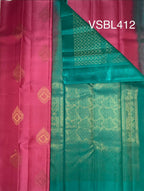 VSBL412 - lotus pink color body , sea blue color pallu , blouse - Pure silk saree