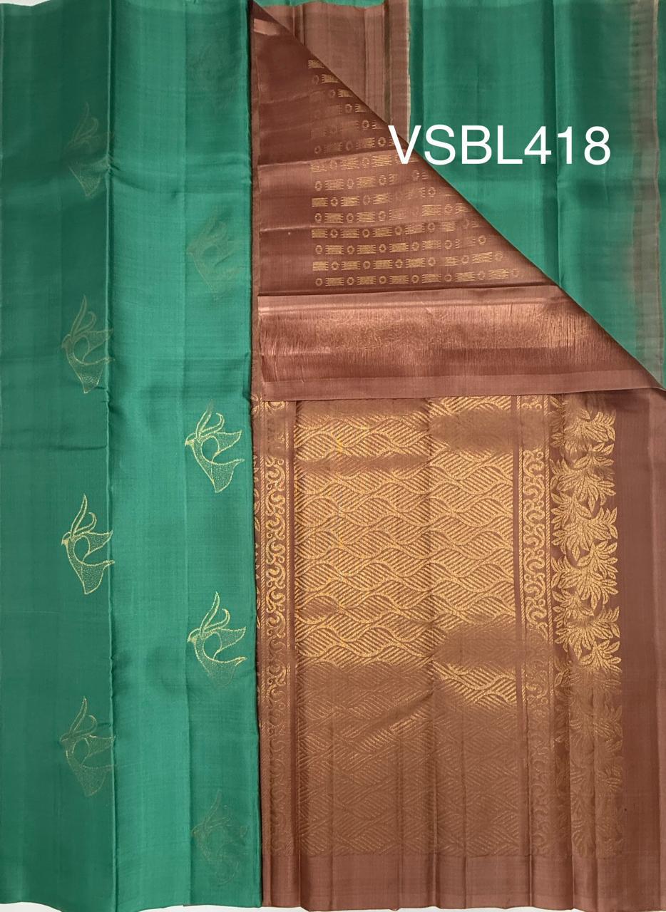 VSBL418 - pastel blue color body , onion pink color pallu , blouse - Pure silk saree