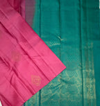 VSBL412 - lotus pink color body , sea blue color pallu , blouse - Pure silk saree