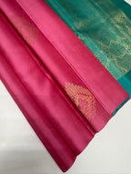 VSBL412 - lotus pink color body , sea blue color pallu , blouse - Pure silk saree