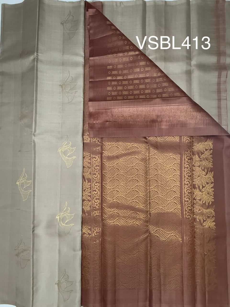 VSBL413 - light beige color body , onion pink color pallu , blouse - Pure silk saree